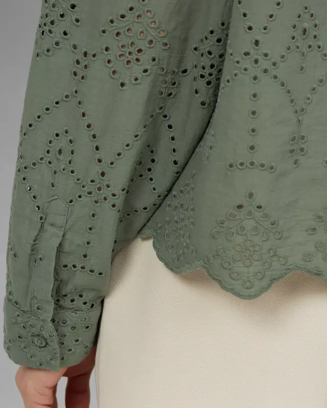 S. Oliver Kurze Ajour Bluse - Dark Sage Green