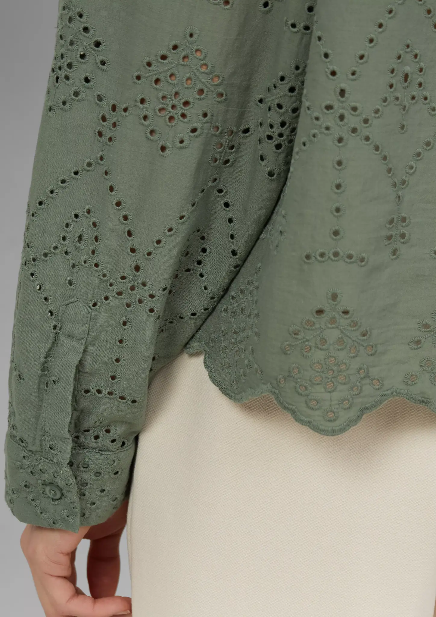 S. Oliver Korte Ajour Blouse - Dark Sage Green