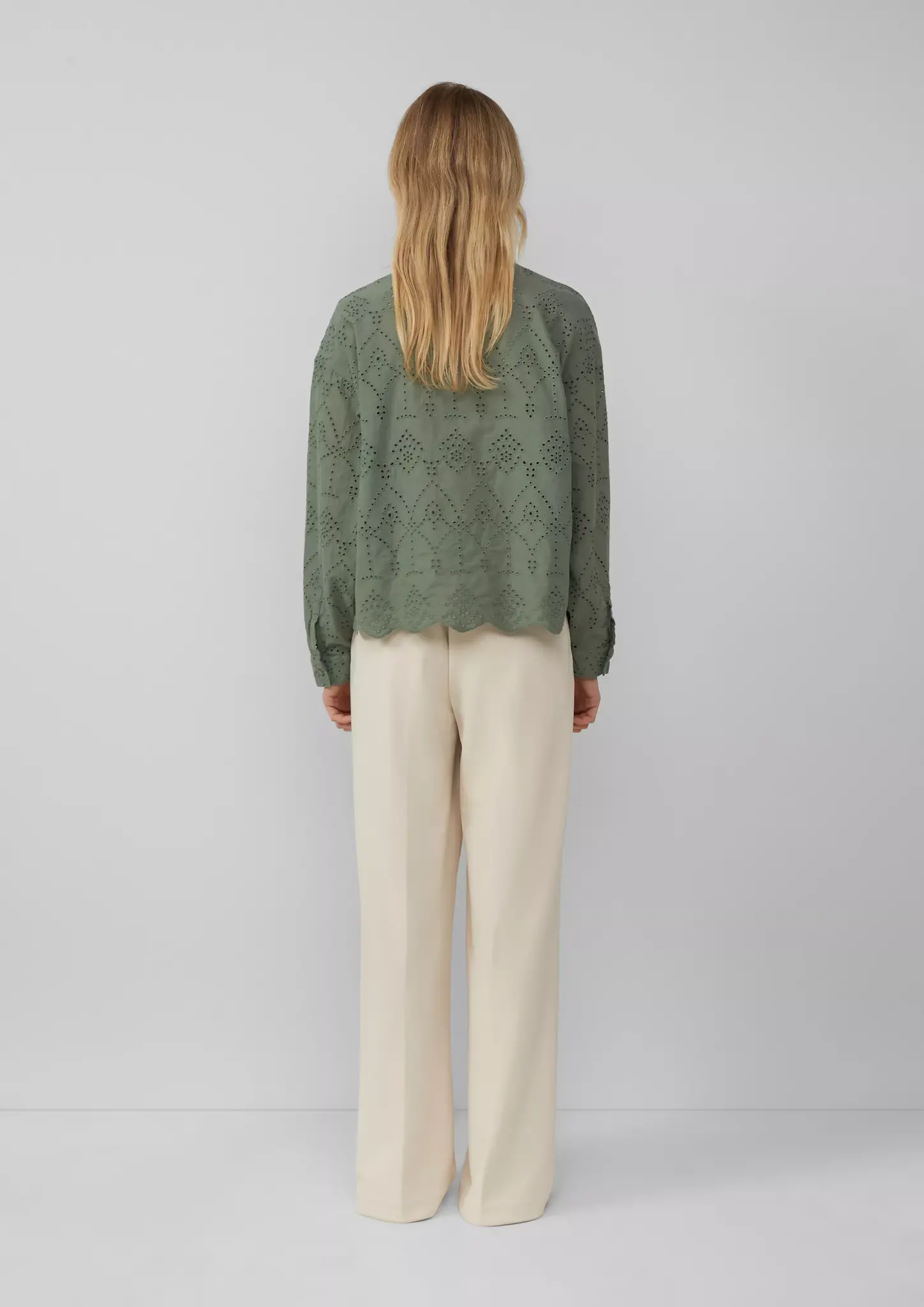 S. Oliver Short Ajour Blouse - Dark Sage Green