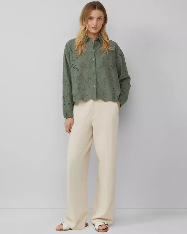 S. Oliver Kurze Ajour Bluse - Dark Sage Green