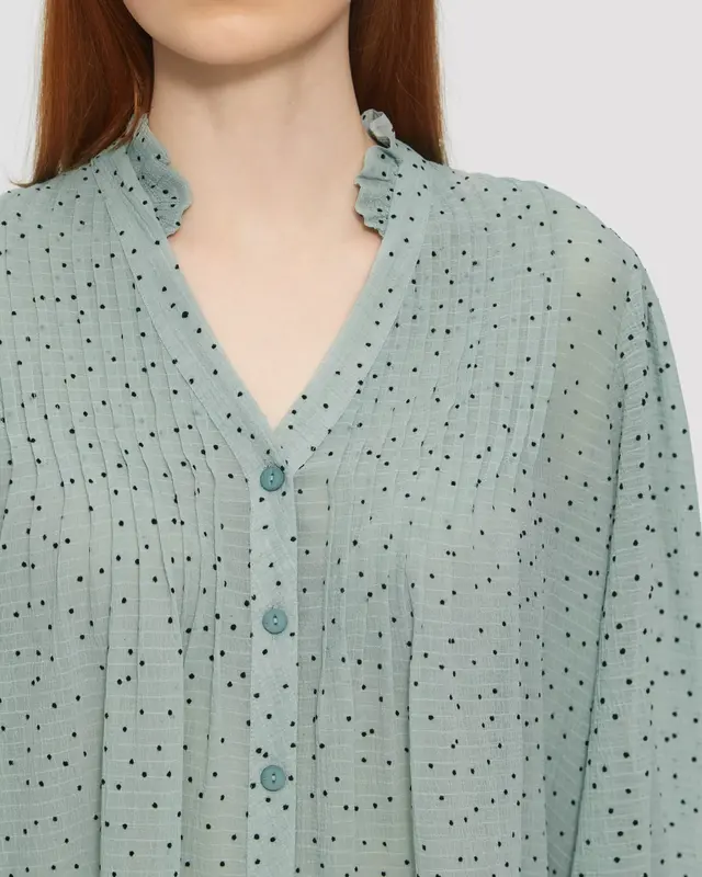 QS by S. Oliver Chiffon Blouse with Dots - Sage Green