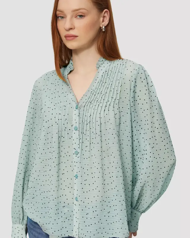 QS by S. Oliver Chiffon Blouse with Dots - Sage Green