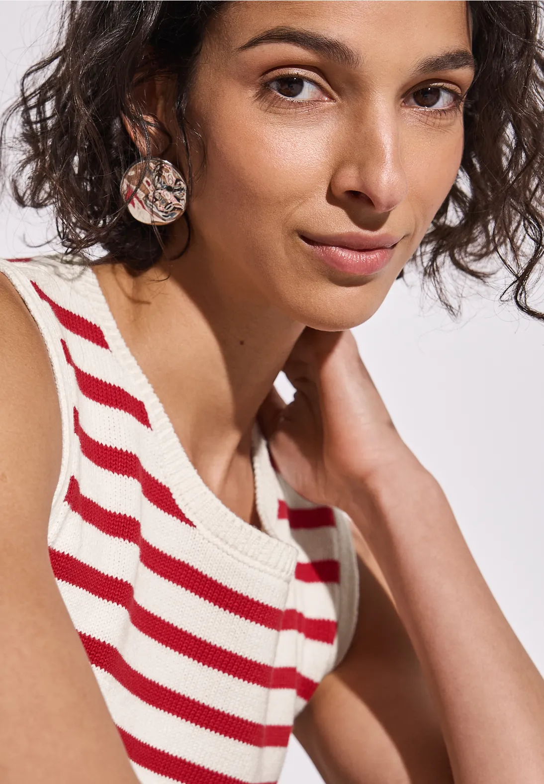 Street One Striped Knit Top - Glory Red