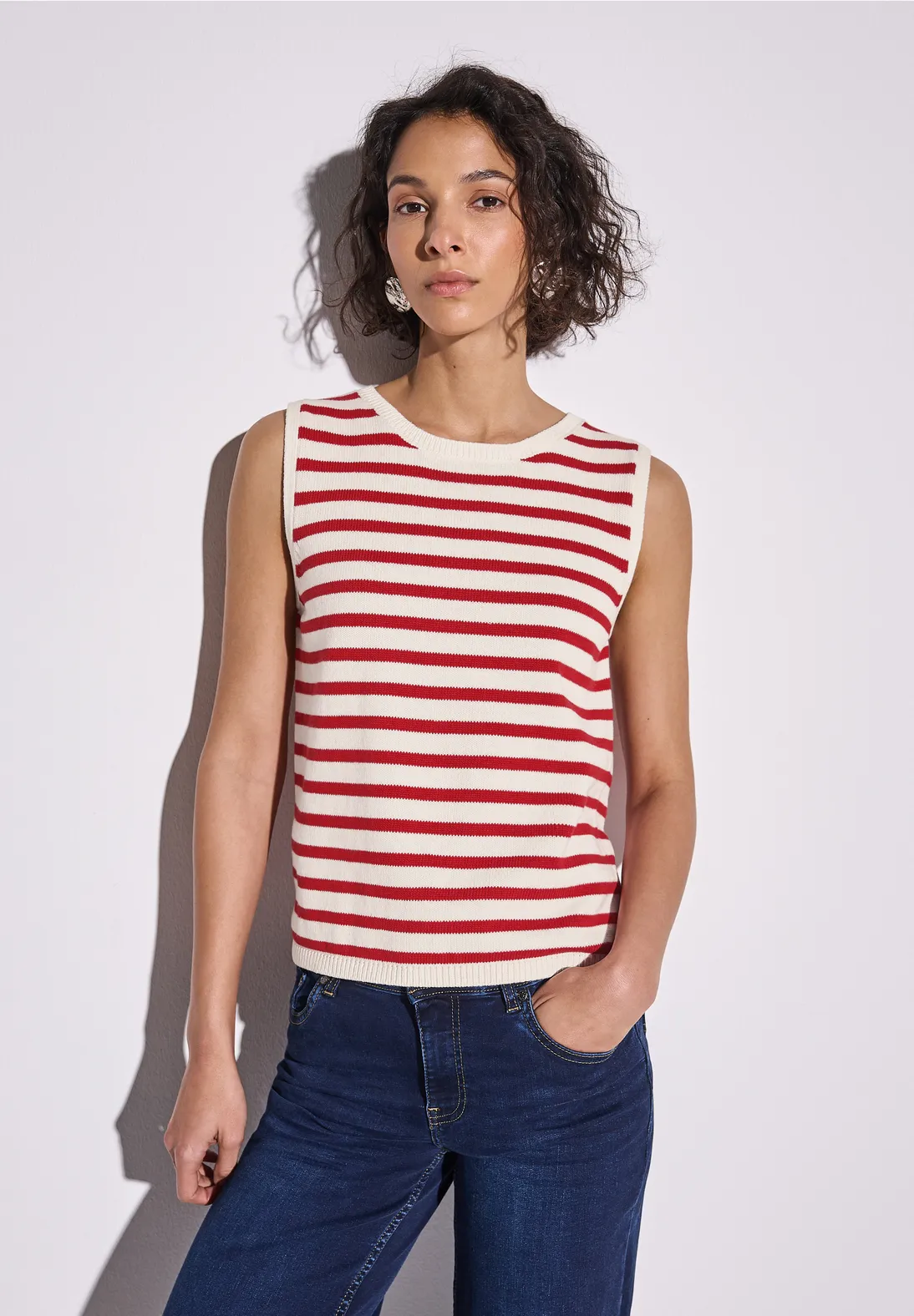 Street One Striped Knit Top - Glory Red