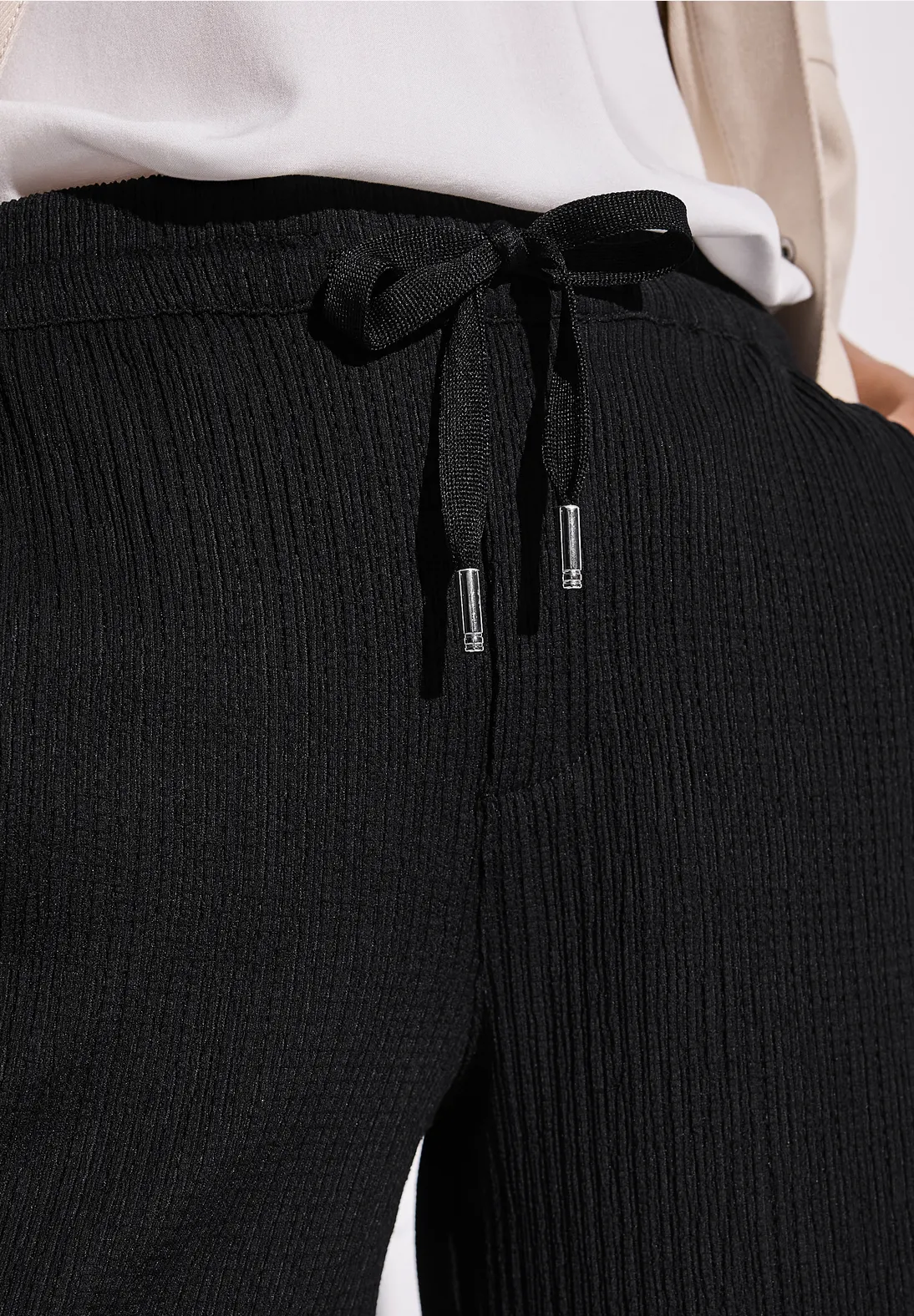 Street One Wide Leg Broek met Structuur - Black