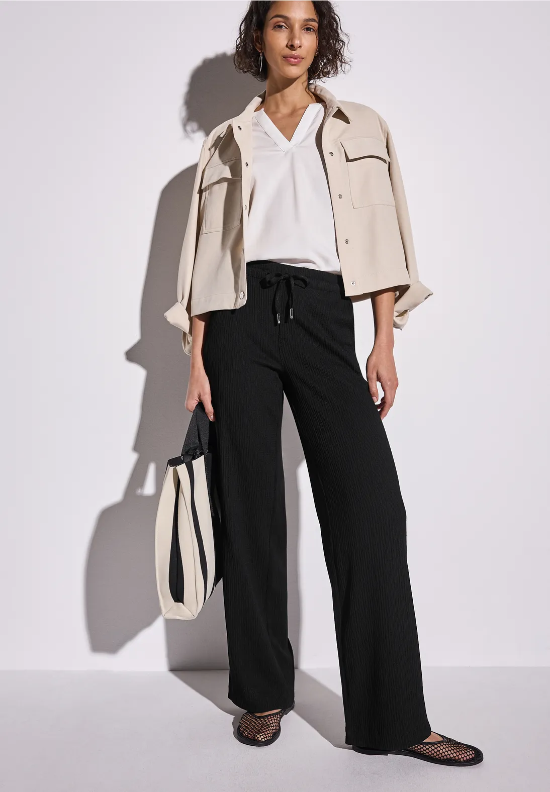 Street One Wide Leg Broek met Structuur - Black