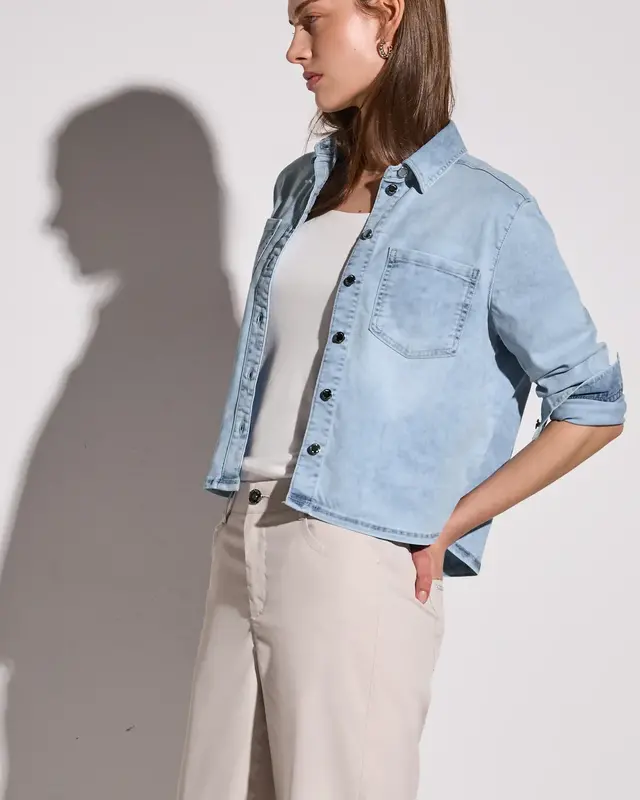 Street One Kort Denim Overhemd - Light Blue Random Washed