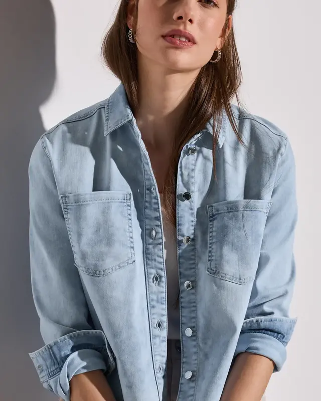 Street One Kort Denim Overhemd - Light Blue Random Washed