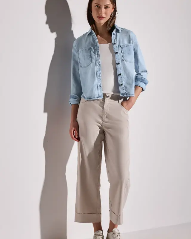 Street One Kort Denim Overhemd - Light Blue Random Washed