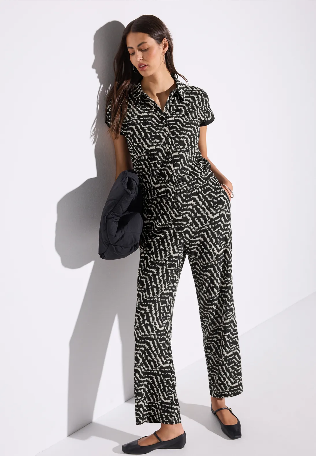 Street One Gemusterter Jumpsuit - Black