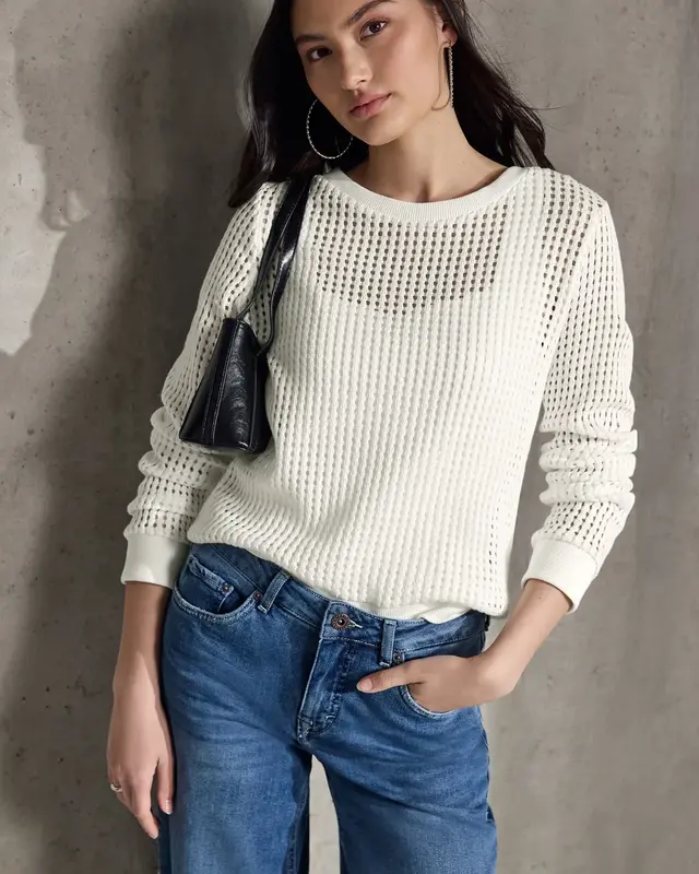 Street One Studio Strick-Look Strukturshirt - Off White