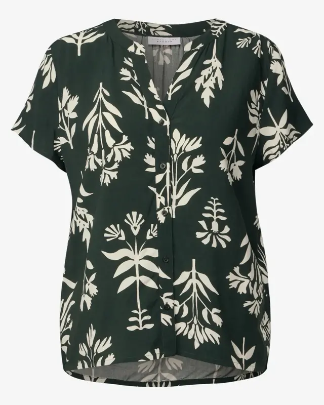 Street One Studio Gemusterte Kurzarmbluse - Desert Pine Green