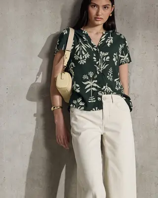 Street One Studio Gemusterte Kurzarmbluse - Desert Pine Green