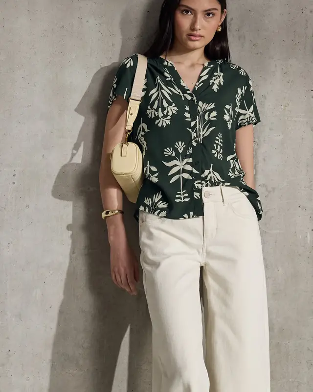 Street One Studio Gemusterte Kurzarmbluse - Desert Pine Green