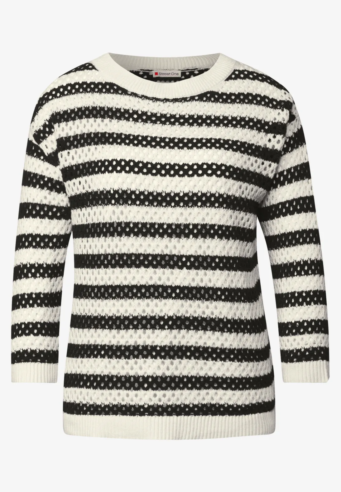 Street One Gestreepte Mesh Trui - Black