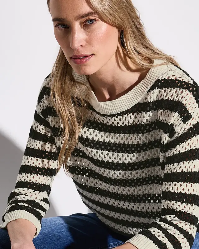 Street One Gestreepte Mesh Trui - Black