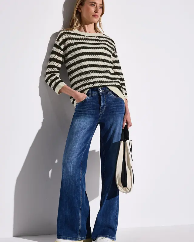 Street One Striped Mesh Jumper - Black