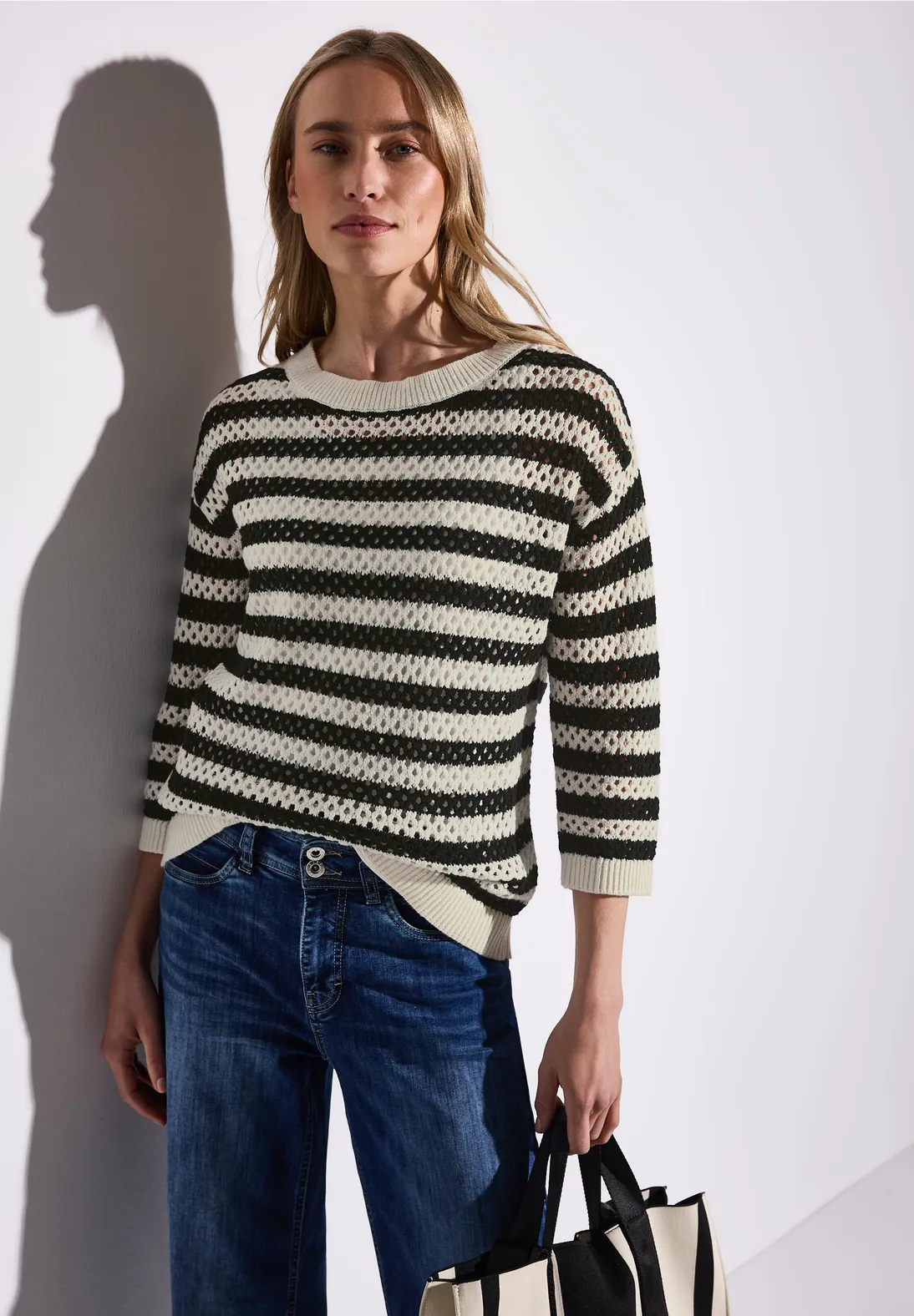 Street One Striped Mesh Jumper - Black