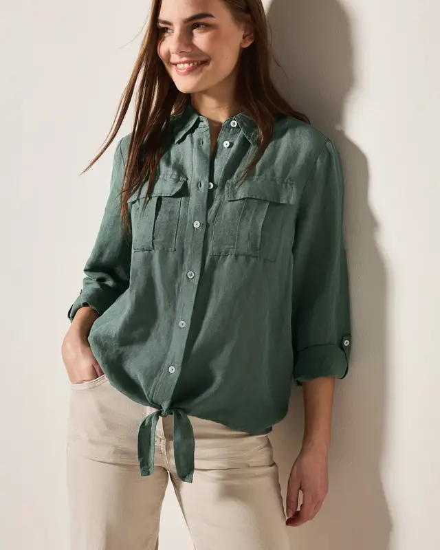 Cecil Bluse mit Knoten am Saum - Balmy Khaki