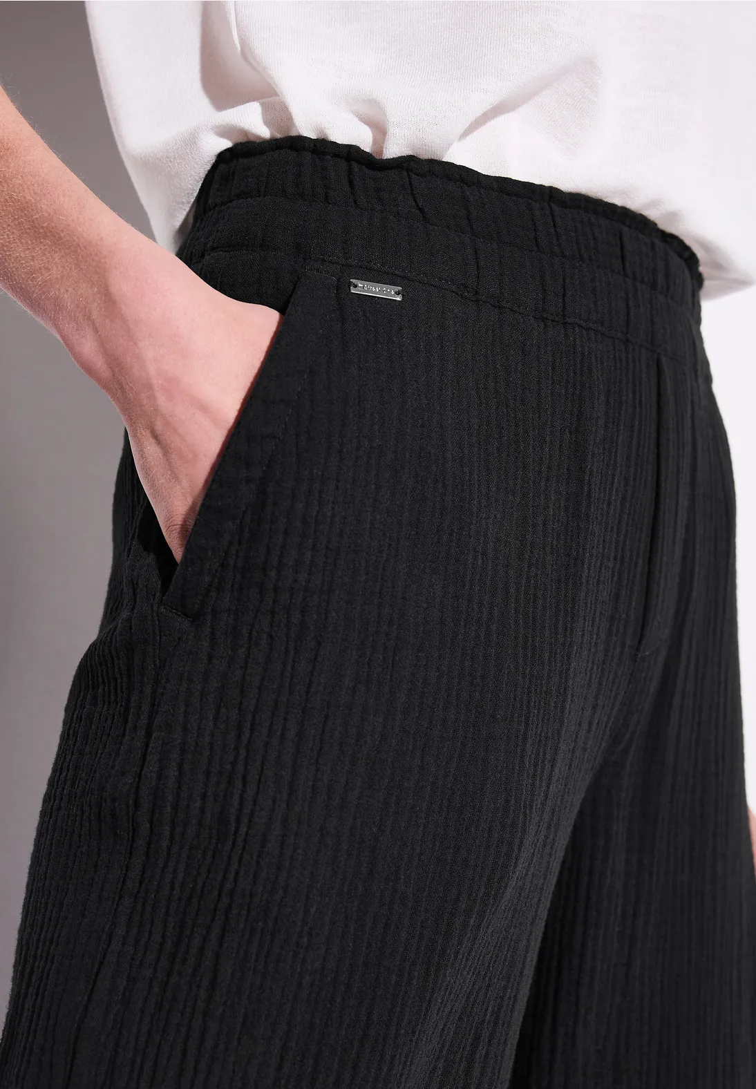 Street One Wide Leg Musselin Hose - Black