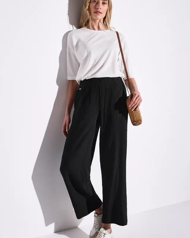 Street One Wide Leg Muslin Pants - Black