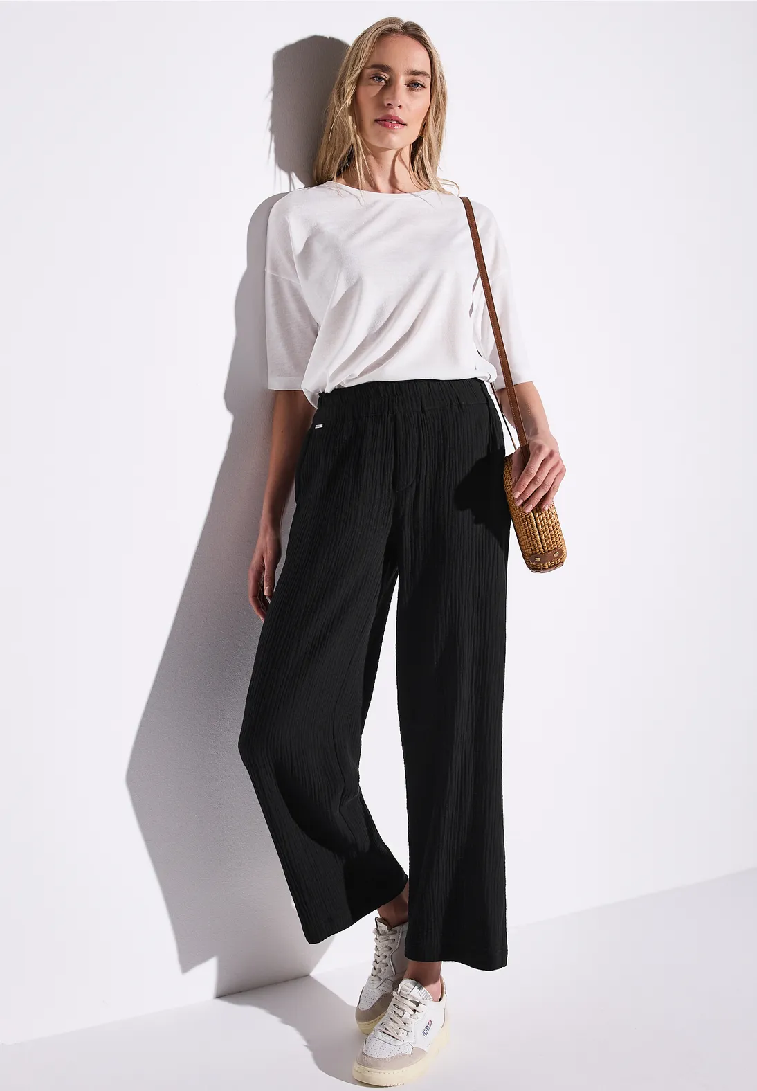 Street One Wide Leg Musselin Hose - Black