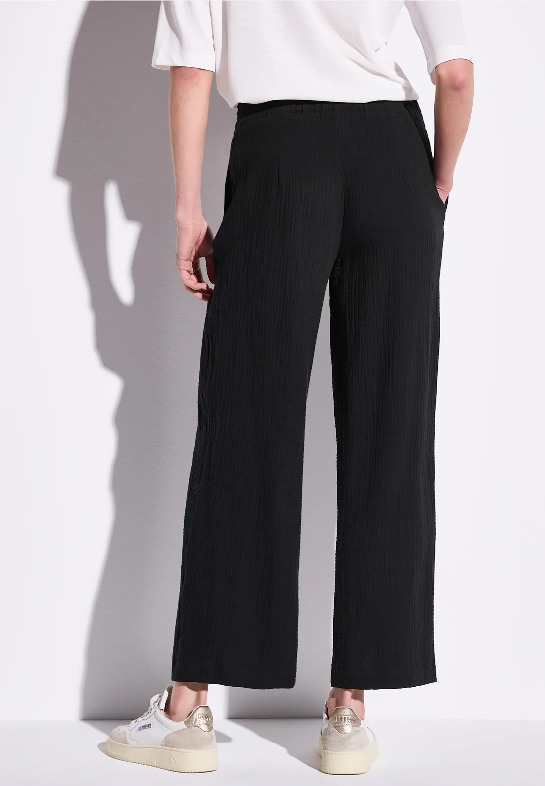Street One Wide Leg Musselin Hose - Black