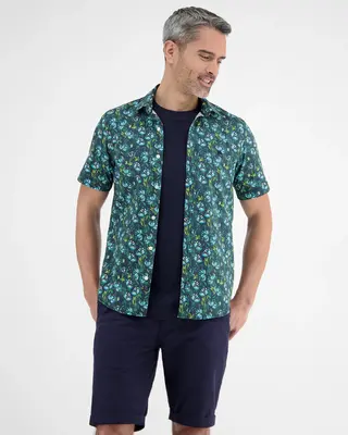 Lerros Stretch Overhemd met Korte Mouw - Coastal Blue