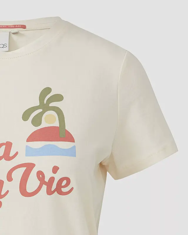 QS by S. Oliver Katoenen Shirt met Frontprint - Off White