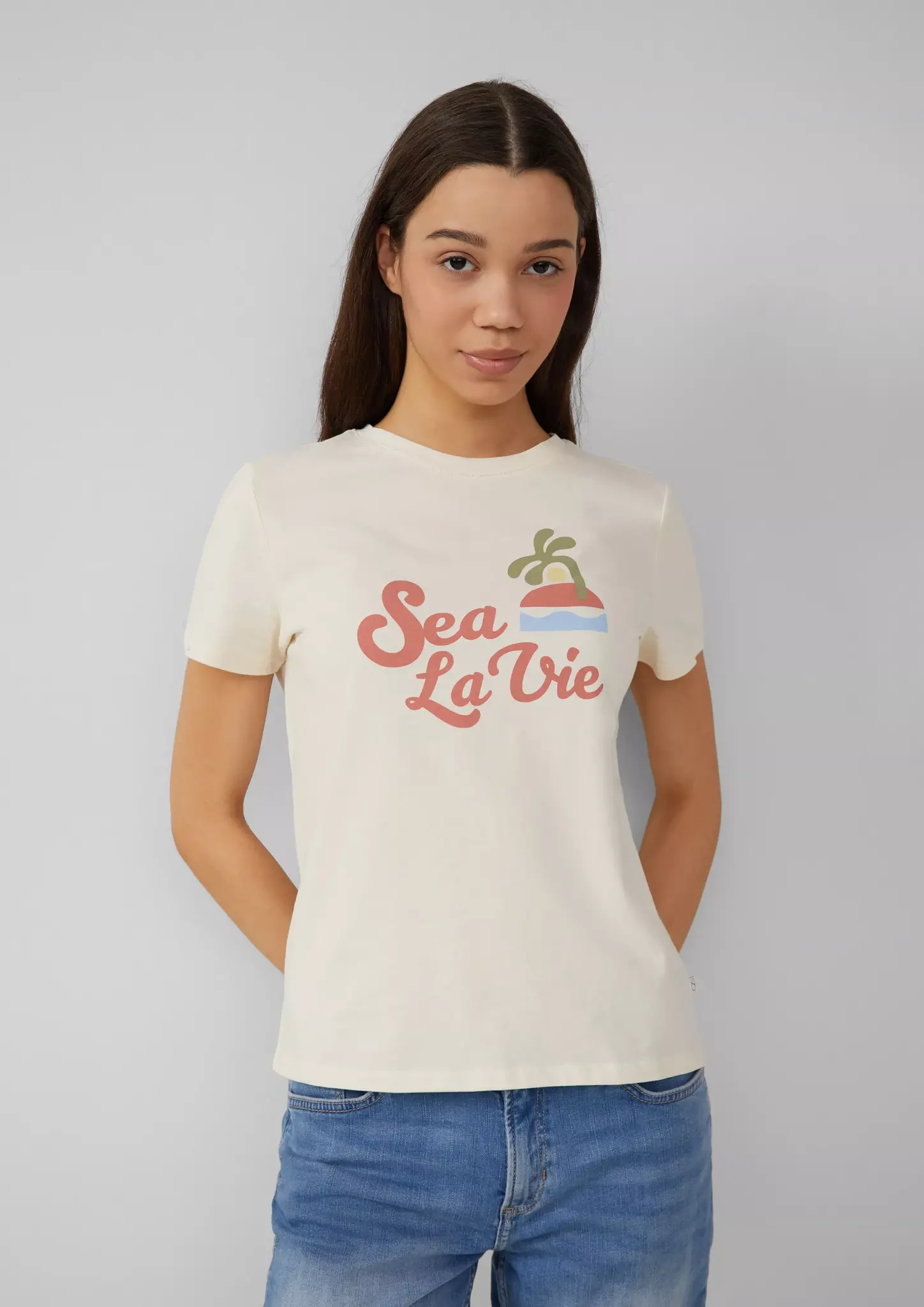 QS by S. Oliver Shirt with Frontprint - Off White