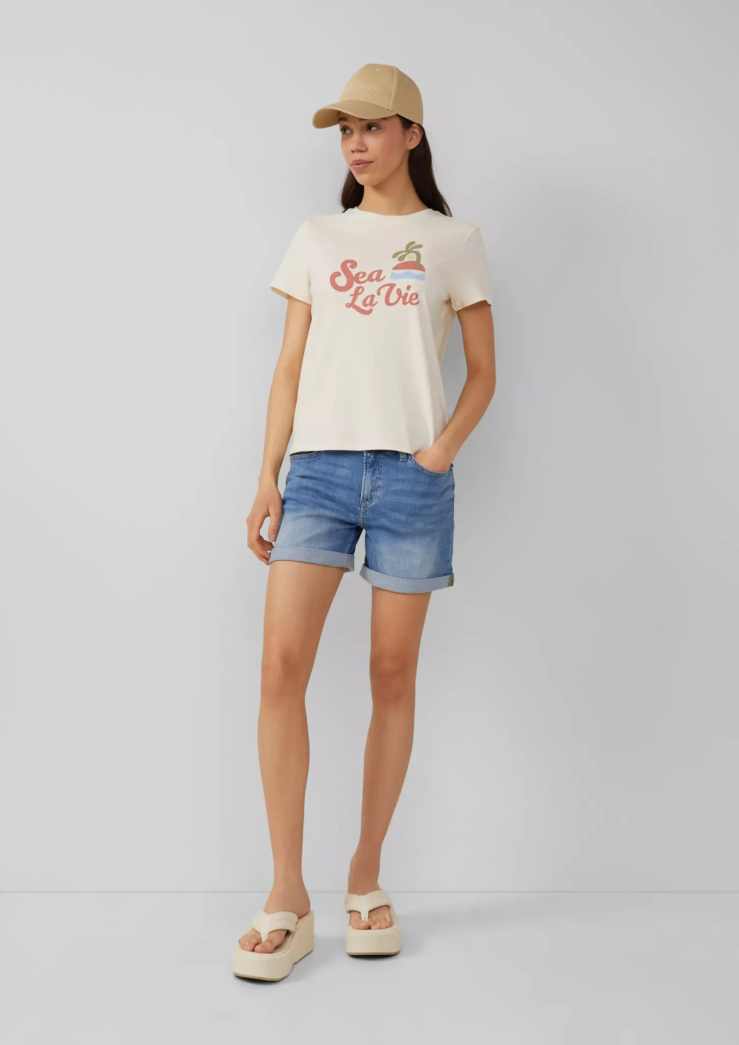 QS by S. Oliver Shirt with Frontprint - Off White