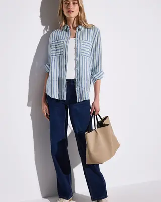 Street One Striped Linen Blouse - Serenity Blue