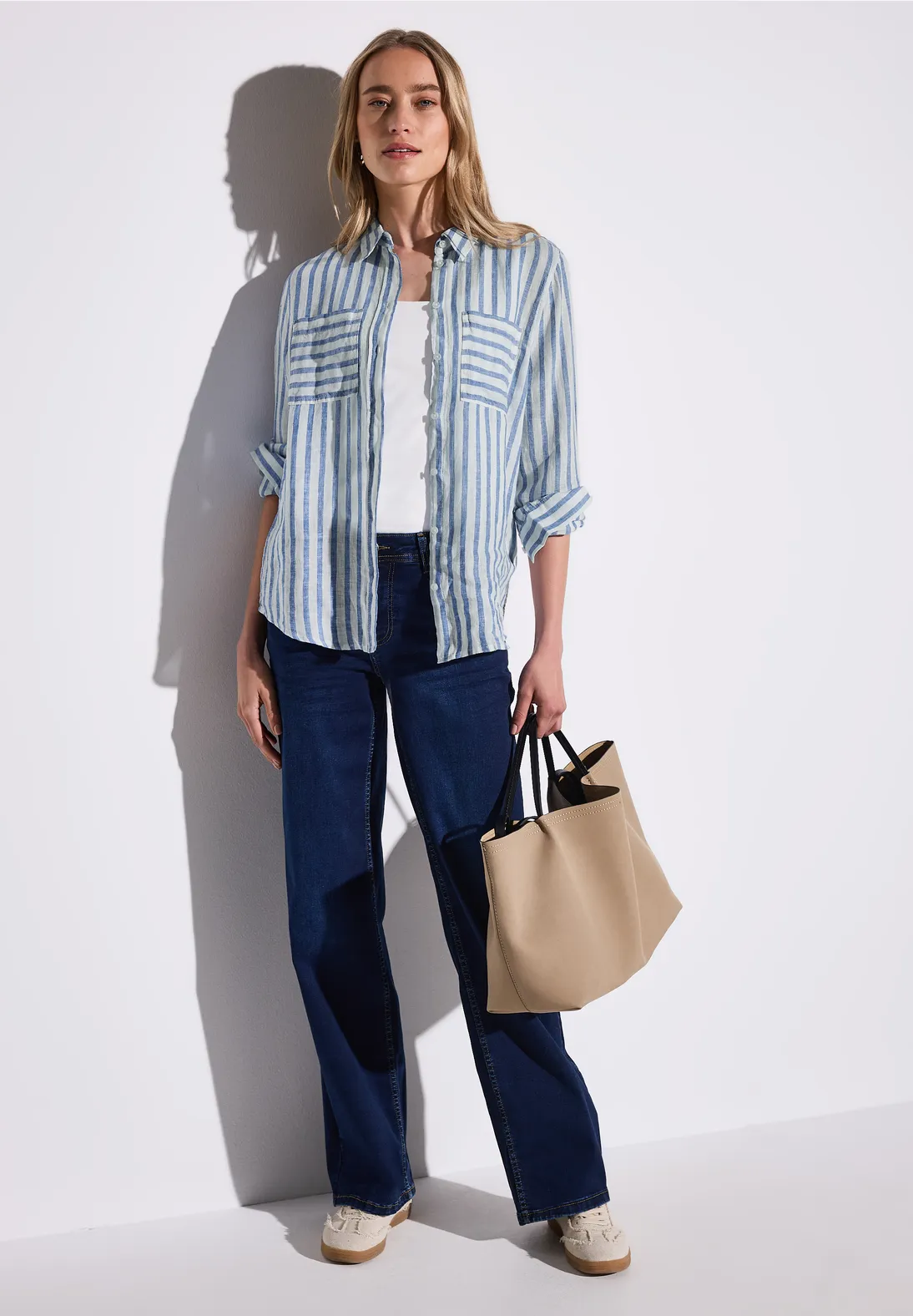 Street One Gestreepte Linnen Blouse - Serenity Blue