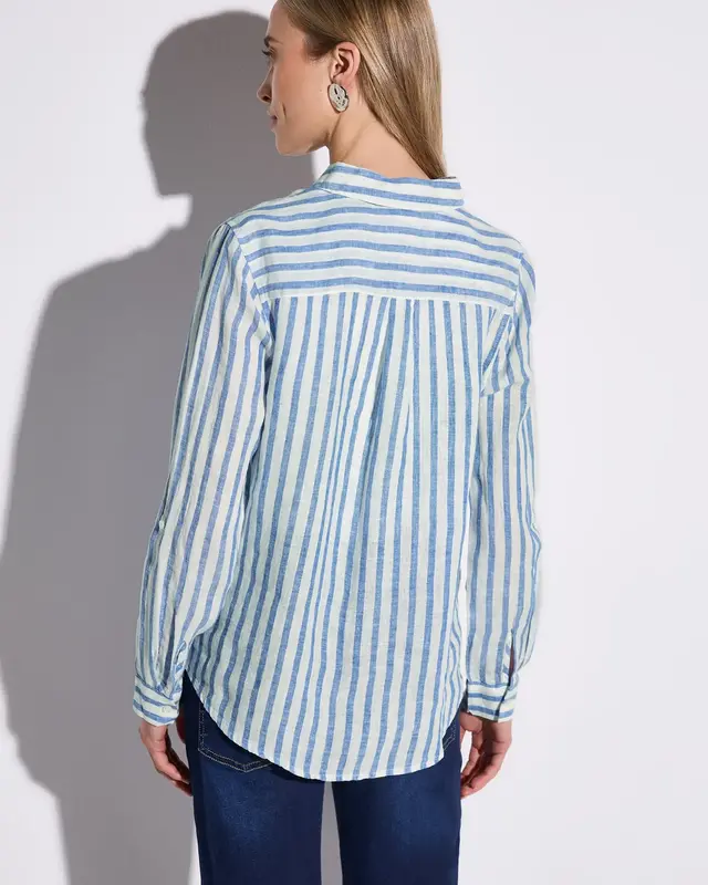 Street One Gestreifte Leinenhemdbluse - Serenity Blue