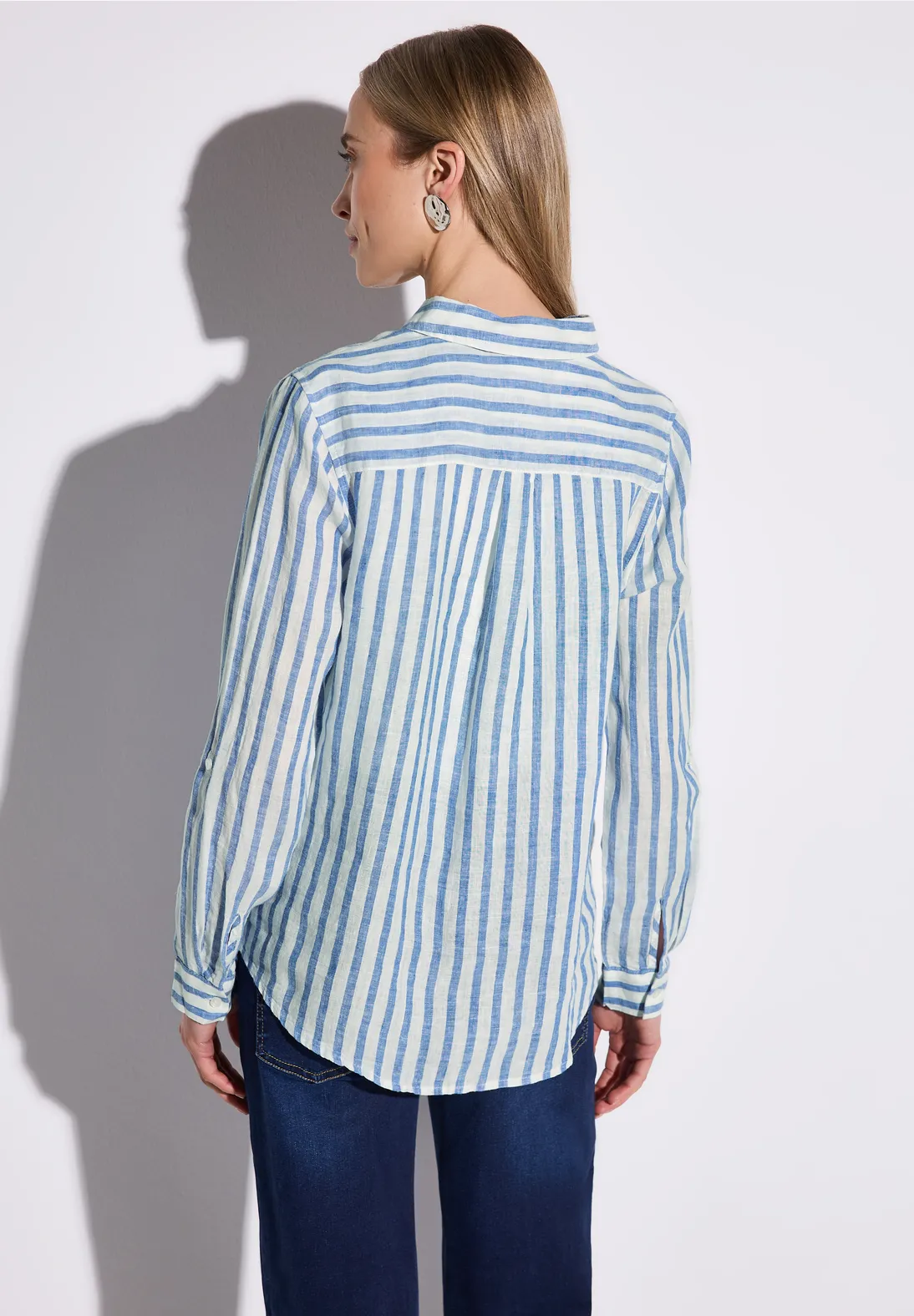 Street One Gestreifte Leinenhemdbluse - Serenity Blue