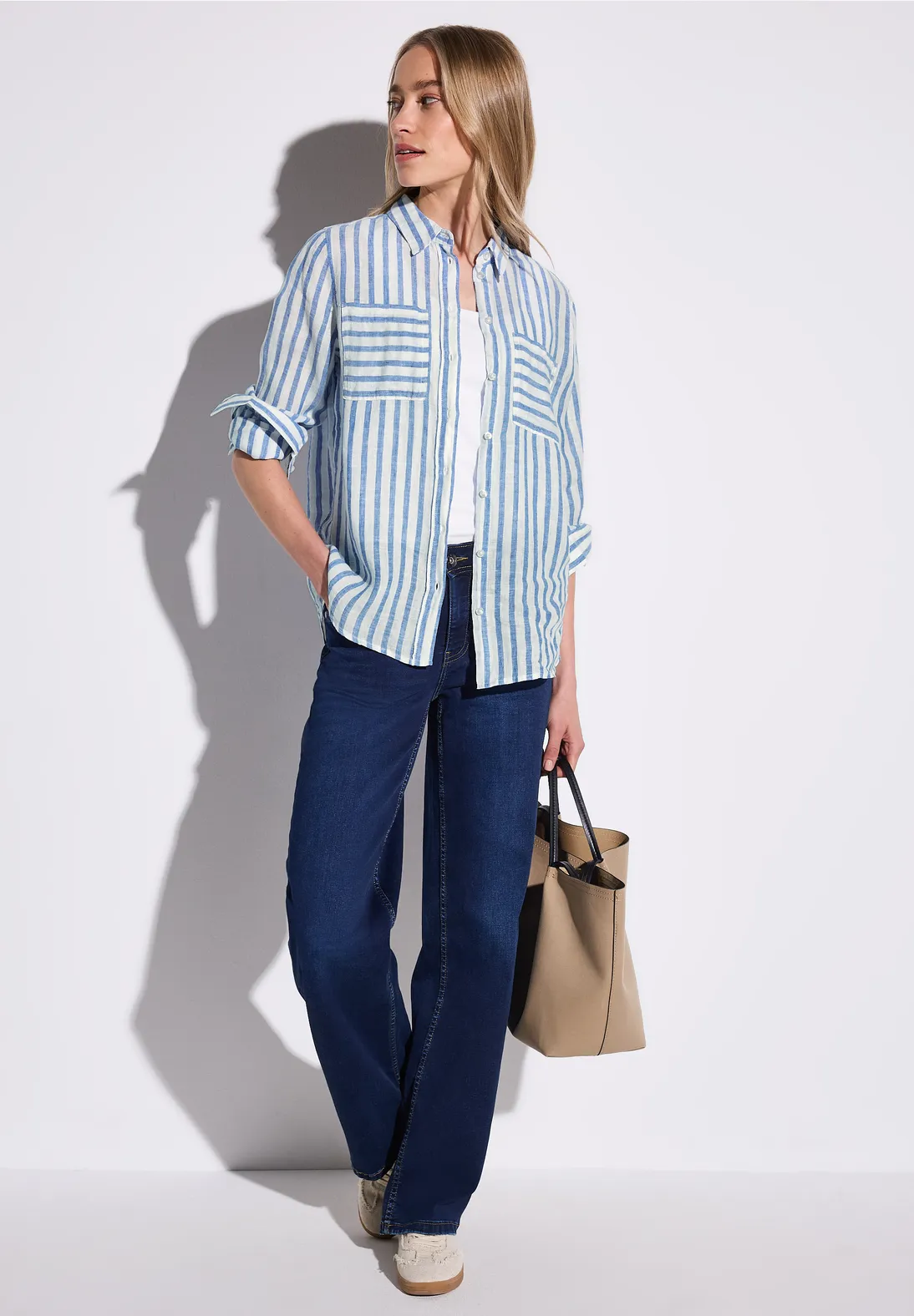 Street One Gestreepte Linnen Blouse - Serenity Blue