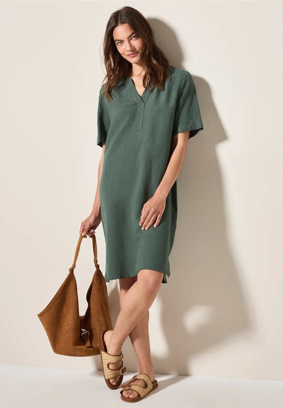 Cecil Split Neck Kleid - Balmy Khaki