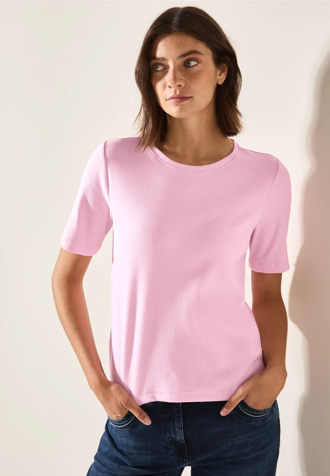 Cecil Basic Rib T-Shirt - Cherry Blossom Pink