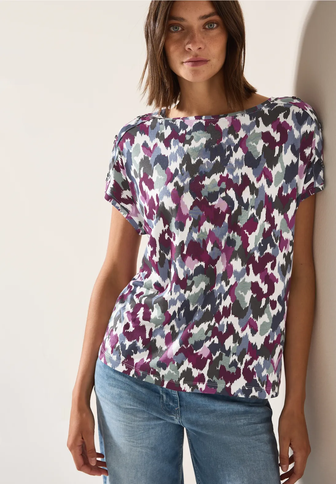 Cecil T-Shirt mit Knopfdetail - Vanilla White