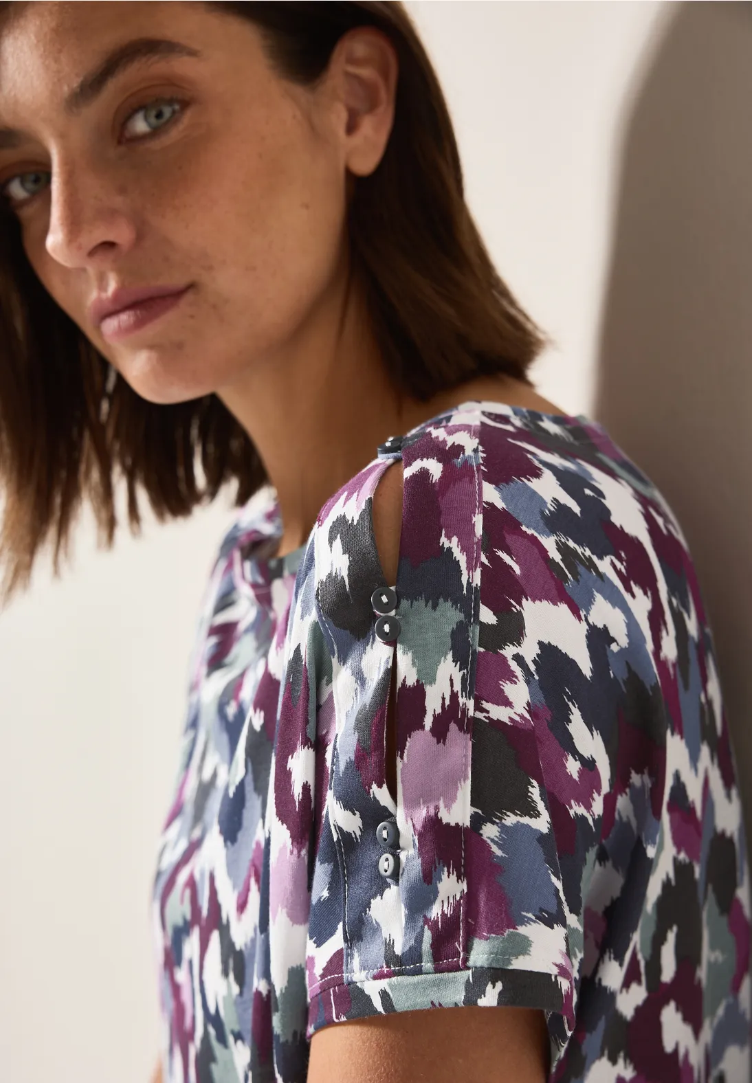 Cecil T-Shirt with Button Detail - Vanilla White