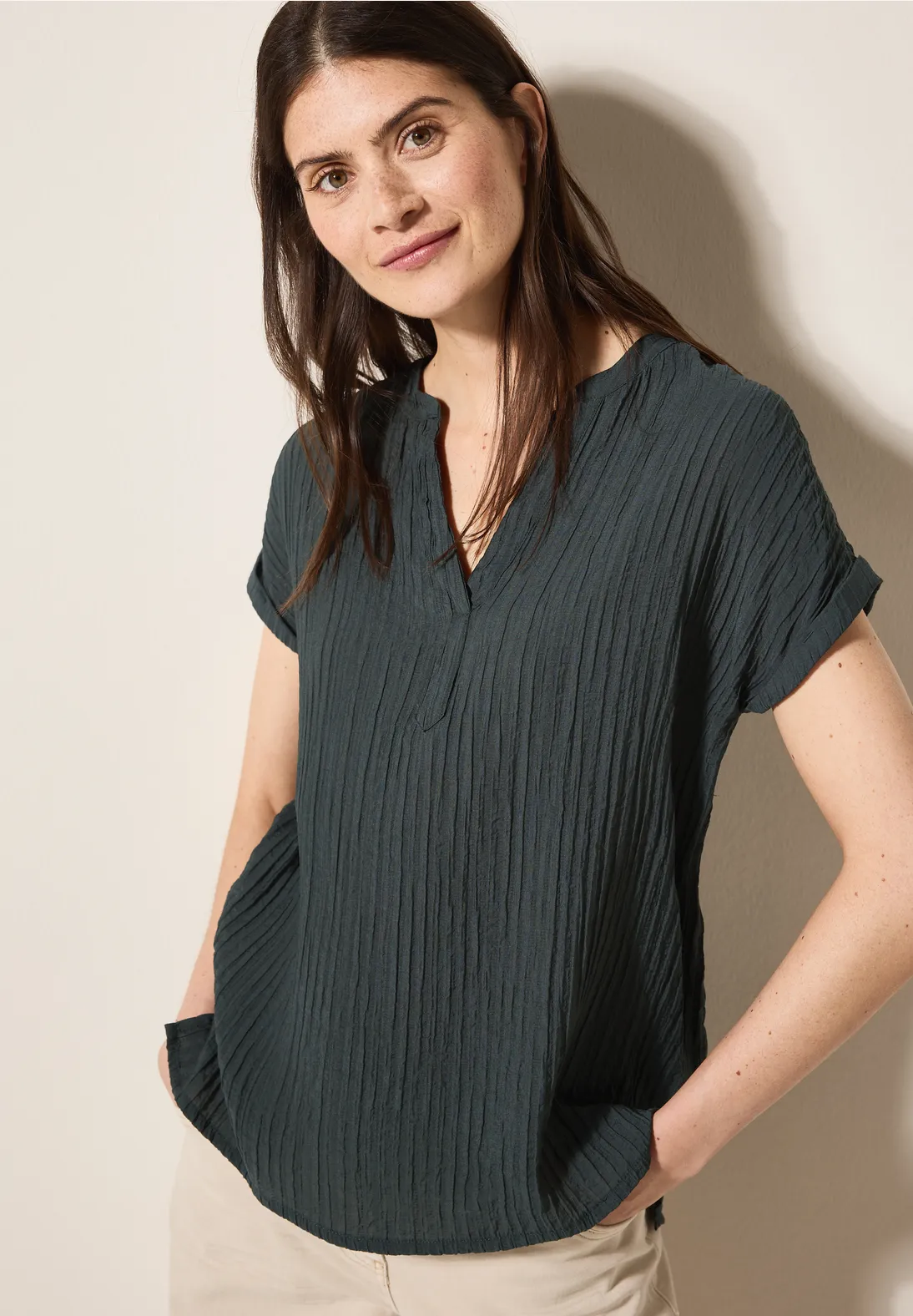 Cecil Strukturbluse - Slate Khaki