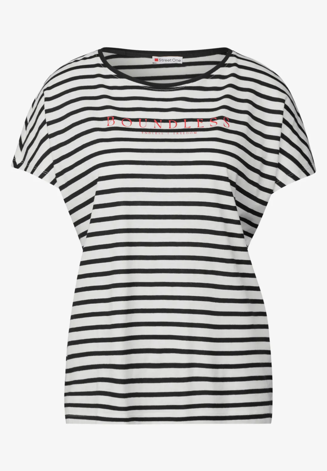 Street One Gestreept Shirt met Tekst - Black