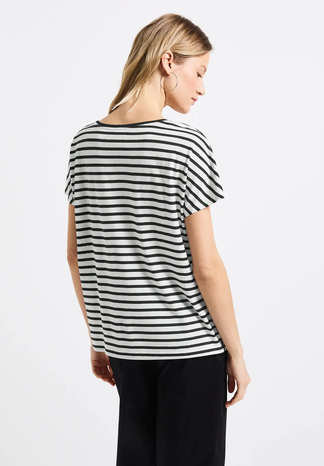 Street One Gestreept Shirt met Tekst - Black