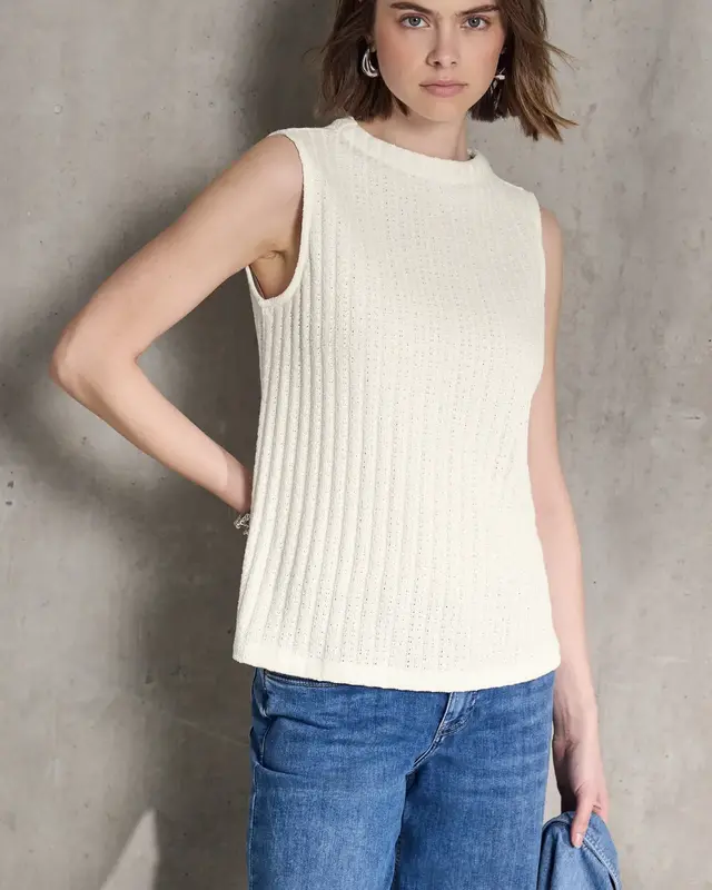 Street One Studio Top with Rib Structure - Off White