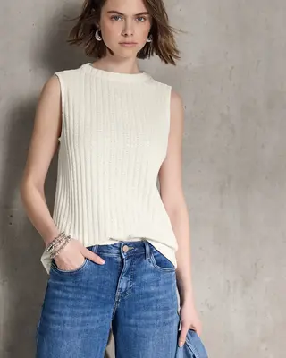 Street One Studio Top mit Rippstruktur - Off White