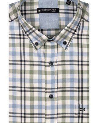 Giordano Korte Mouw Oxford Check Overhemd - Apple Green