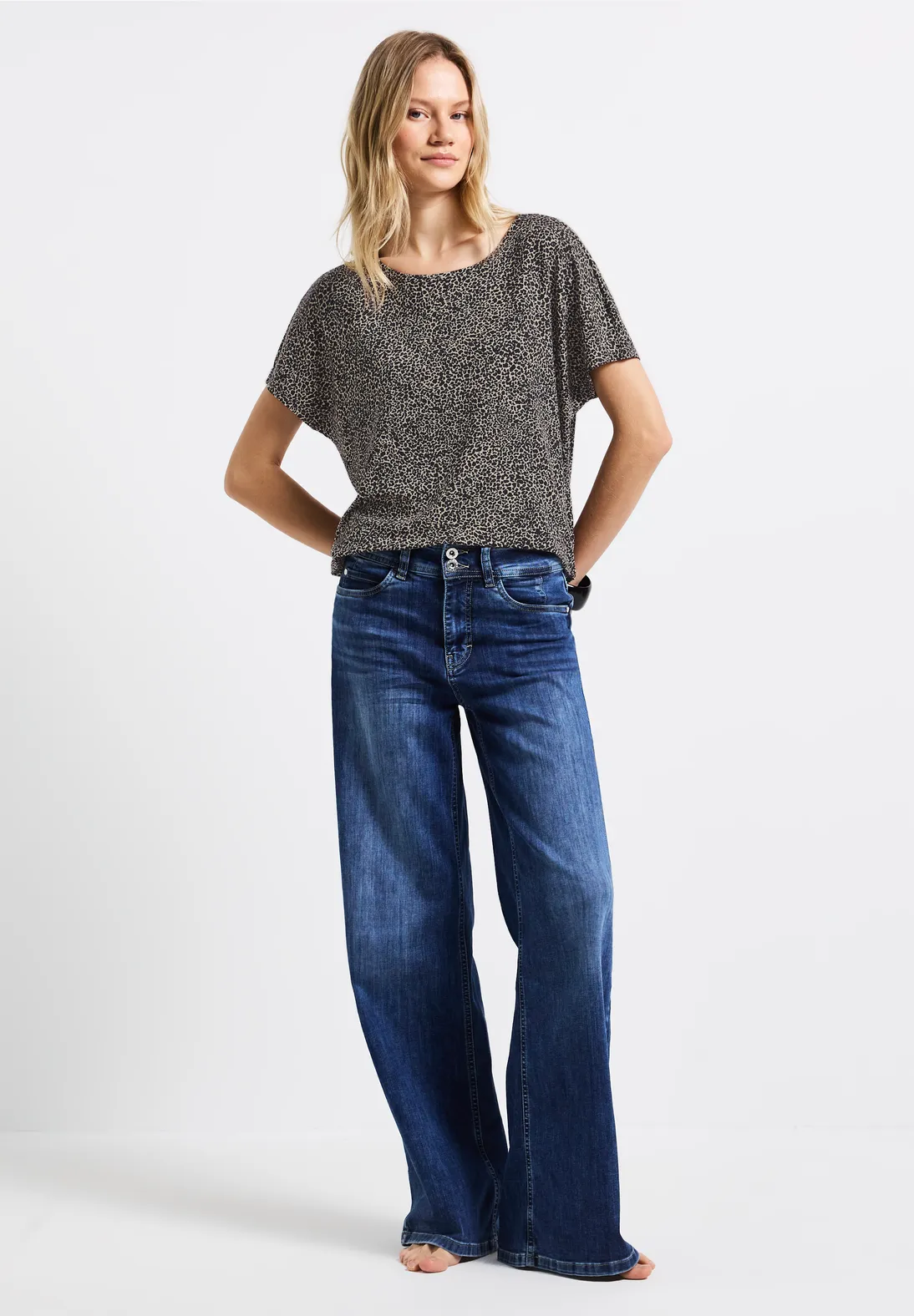 Street One Shirt mit Leo-Muster Crista - Cotton Cream