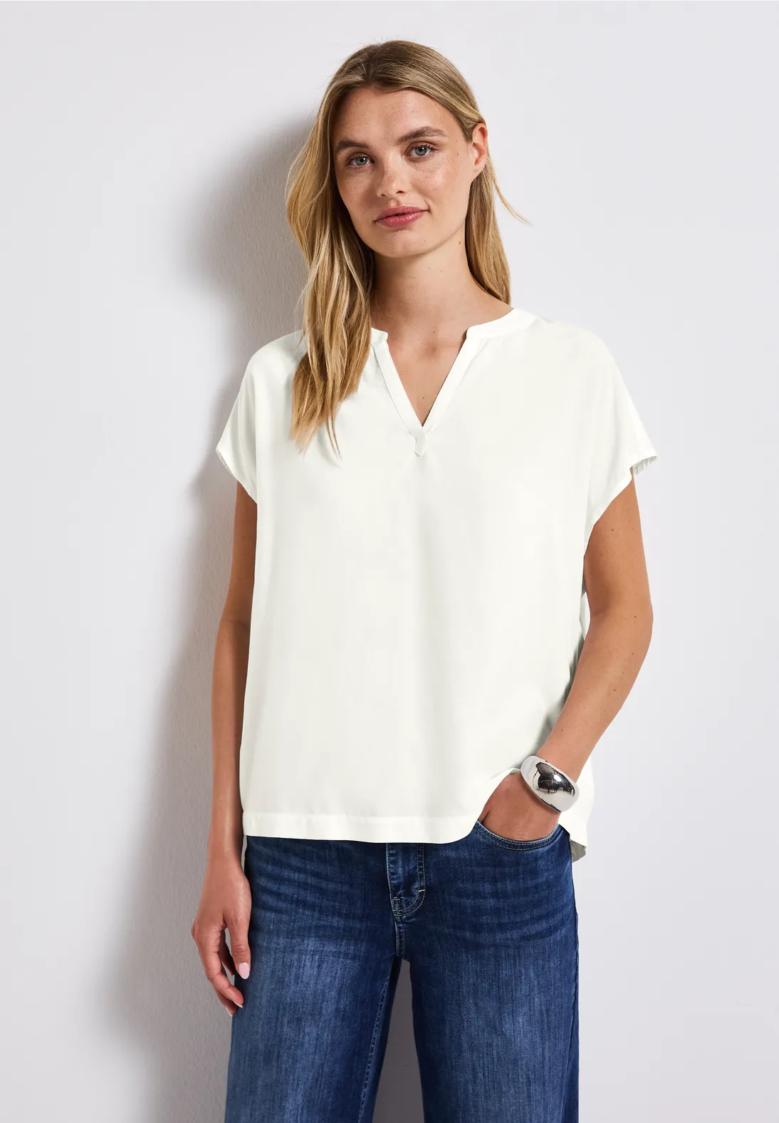 Street One Split Neck Bluse in Unifarbe - Off White