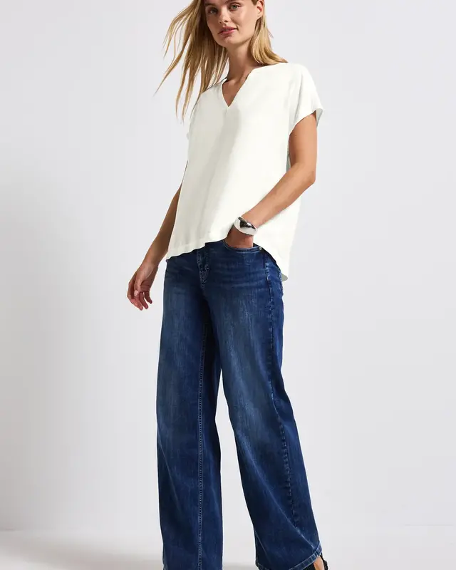 Street One Split Neck Bluse in Unifarbe - Off White