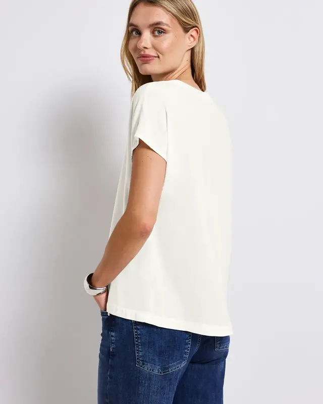 Street One Split Neck Bluse in Unifarbe - Off White